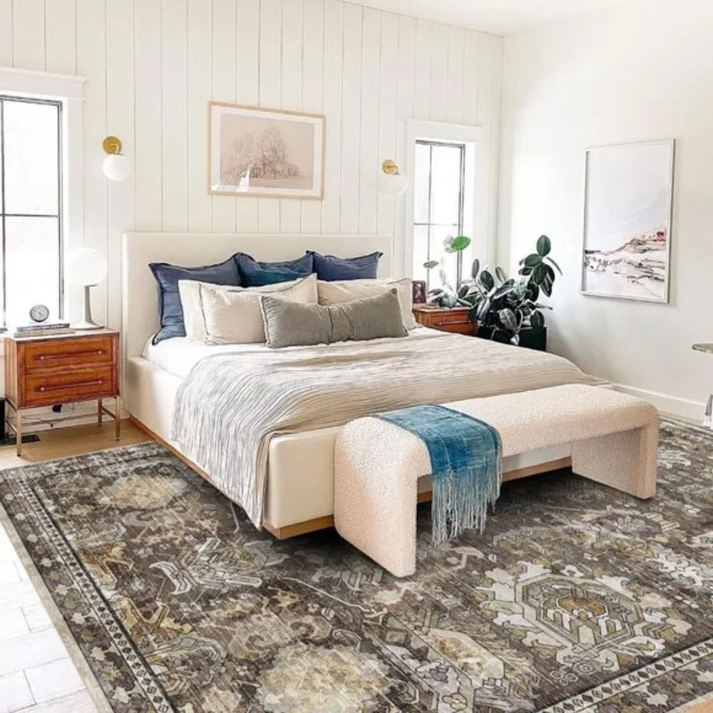 3' x 5' Washable Area Rug, Vintage Tribal, Non-Slip, Pet & Child Friendly, Ivory